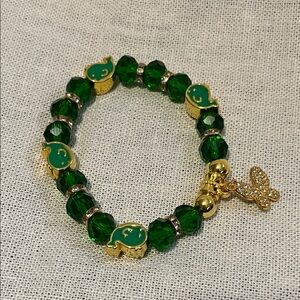 Green and Gold Whale with Butterfly Charm Bracelet